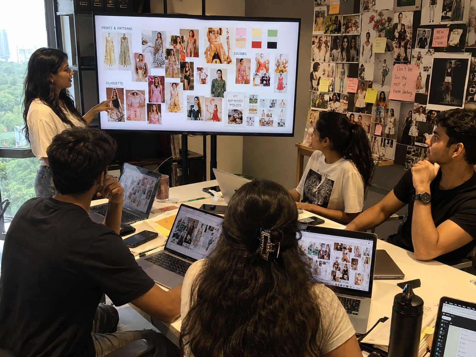 Brand design workspace with typography, packaging, and identity elements